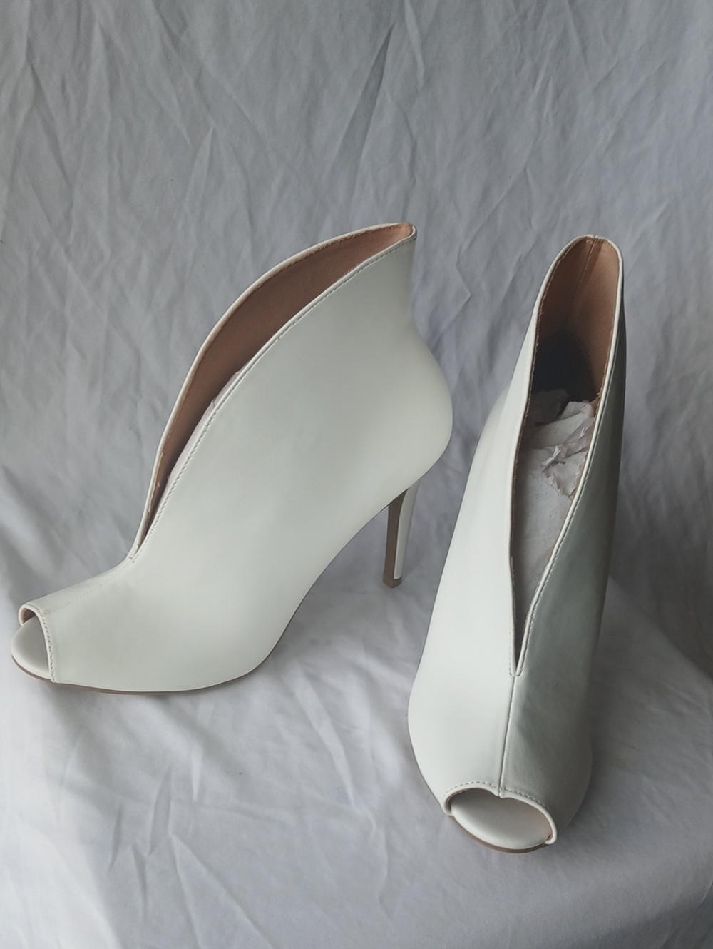 White Peep-Toe Stiletto Ankle Boots